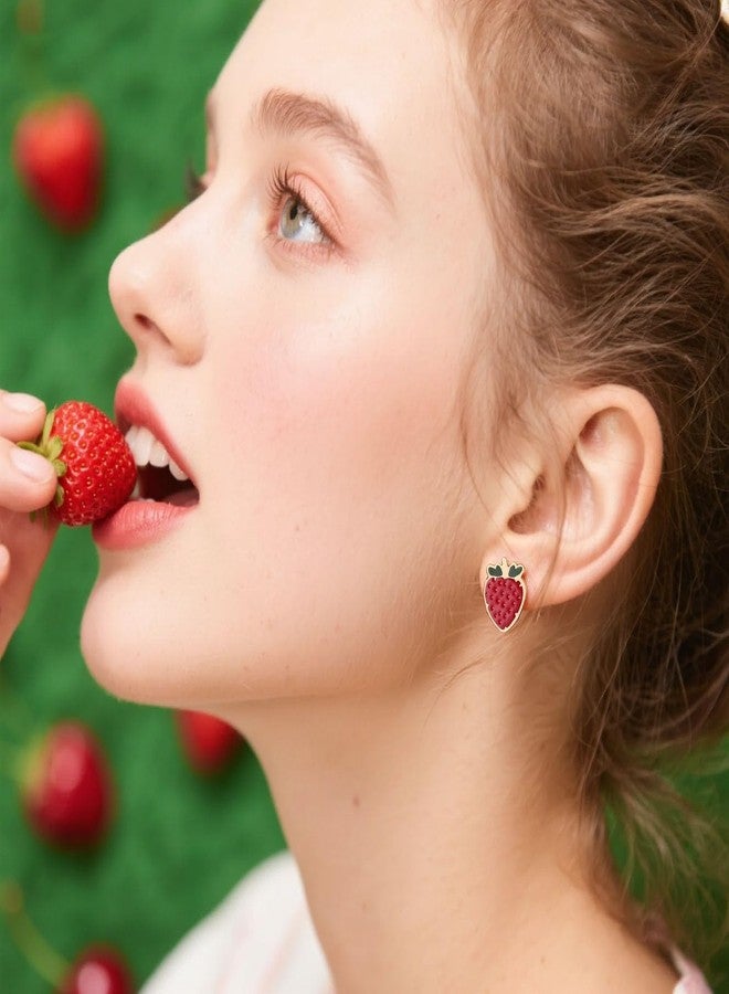 طقم أقراط فراولة وكرز للنساء، أقراط حلقية متدلية لطيفة باللون الأحمر على شكل فراولة وكرز، أقراط ذهبية رقيقة مرصعة بالفواكه، إكسسوارات تنكرية مستوحاة من الفراولة لعيد الميلاد، النمط 5 - Image 3